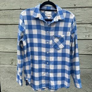 J. Crew Classic Blue and White Checkered Plaid Cotton Flannel Button Down